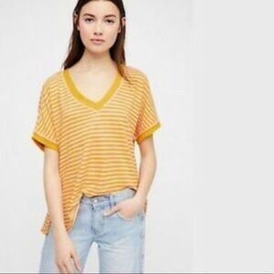Free People Stripe V-Neck Tee  EUC Small 20A